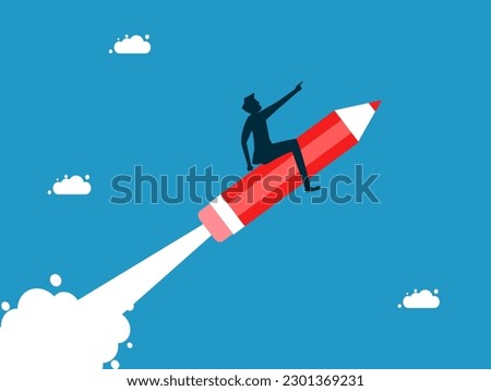 Independent business creation or business development. man flying with a pencil