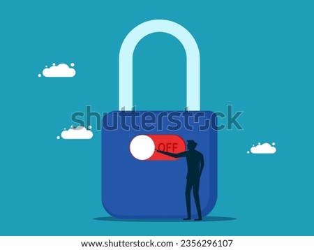 Lock down business access. Businessman turning off the switch to lock the padlock