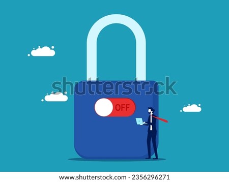 Block access to businesses. Businessman turning off the switch to lock the padlock