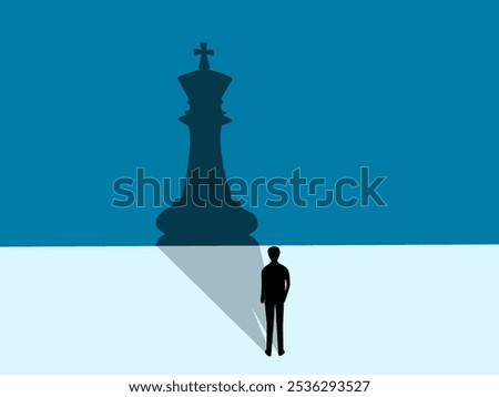 Ambition. Businessman Standing With Shadow Of King. Vector 