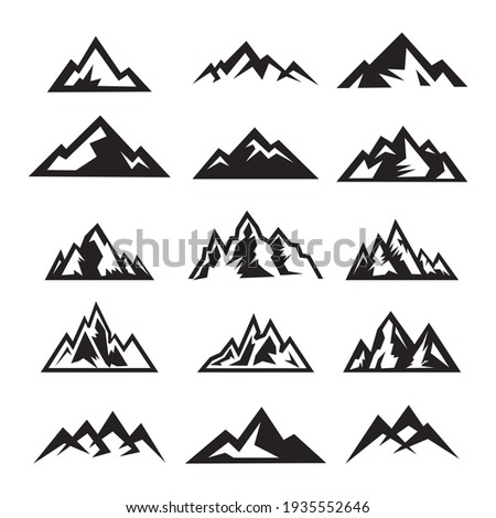 Set of mountain travel emblems. Camping outdoor adventure emblem, badge, and logo patch. Mountain tours, hiking. Jungle camp label in vintage and silhouette style