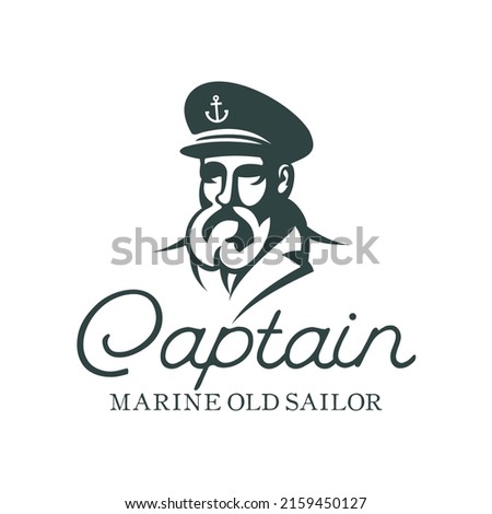 Bearded ship captain or skipper with a pipe and peaked cap for marine nautical logo design for sailor Foto stock © 