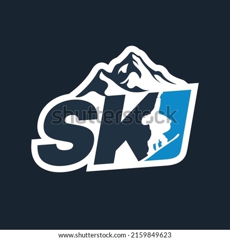 Ski club concept with skiers skiing downhill in high mountains. Retro badge vector ski club. Concept for shirt, print, stamp or tuning. Ski club typography design - stock vector.