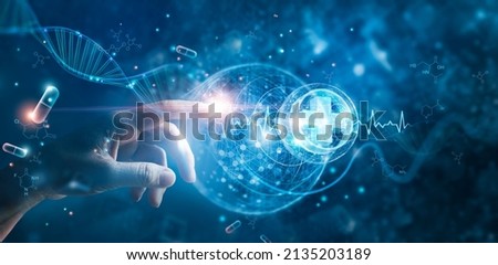 Medicine doctor touching medical global network, Computing electronic medical record. DNA. Digital healthcare and network connection on virtual interface, medical technology and innovation concept Imagine de stoc © 