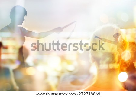 Double exposure, woman fighting martial arts, boxing and fight with nunchaku on people in stadium background, soft focus and blur
