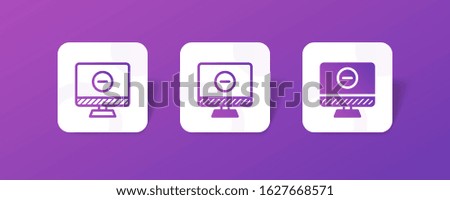 Desktop screen monitor icon with sign minus in outline and solid style -colorful smooth gradient background, suitable for mobile and web UI, app button, infographic, etc
