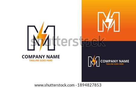 Flash initial letter M Logo Icon Template. Illustration vector graphic. Design concept Electrical Bolt and electric plugs With letter symbol. Perfect for corporate, more technology brand identity