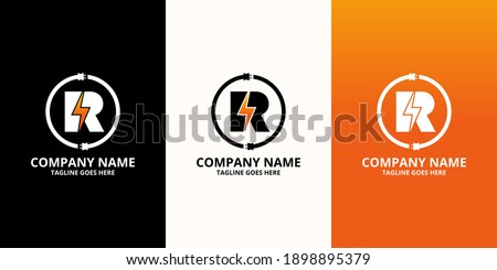 Flash initial letter R Logo Icon Template. Illustration vector graphic. Design concept Electrical Bolt and electric plugs With letter symbol. Perfect for corporate, more technology brand identity