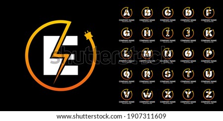 Set Flash initial letter Logo Icon Template. Illustration vector graphic. Design concept Electrical Bolt and electric plugs With letter symbol. Perfect for corporate, more technology brand identity