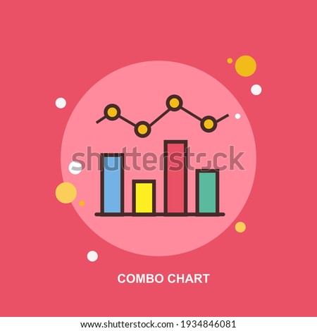 combo bar graph and line graph chart with red blue yellow green flat concept design