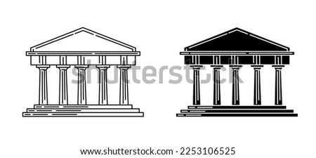 Ancient greek pillar columns temple outline and glyph icon