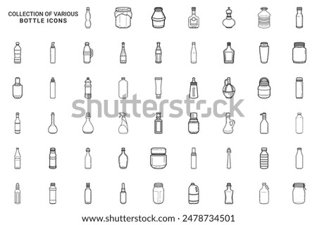 set of various bottle line art vector icon isolated on white background