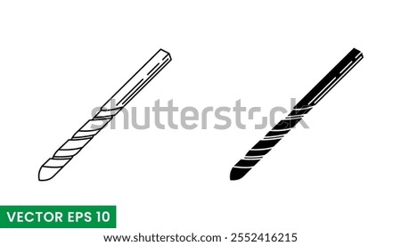 drill bit line art and glyphs vector icon isolated on white background