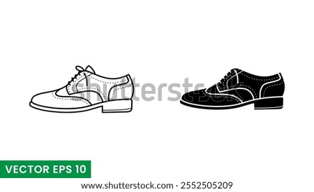 wingtip shoes line art and glyphs vector icon isolated on white background