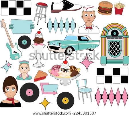 50s Diner Vector Clipart Set