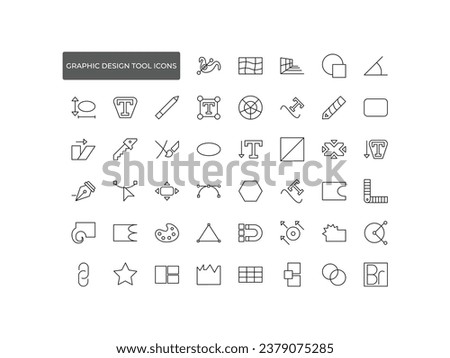 Graphic design tool outline icons set isolated on white background flat vector illustration