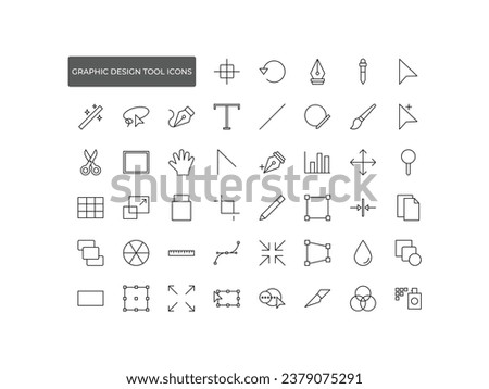 Graphic design tool outline icons set isolated on white background flat vector illustration
