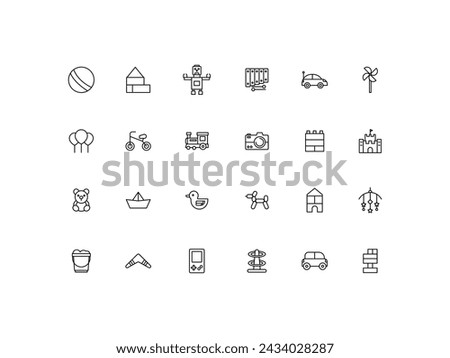 Set of simple outline children toys Icons. Thin line art icons pack. Vector illustration