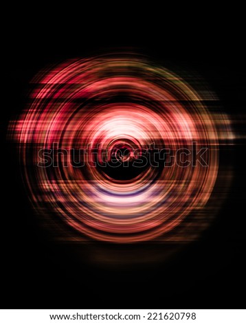 Abstract background of spin circle radial motion blur in metallic red, stripe, and dark background