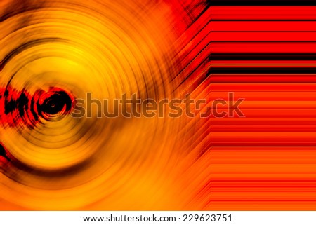 Abstract background of spin circle radial motion blur in metallic yellow gold  and red tone stripe