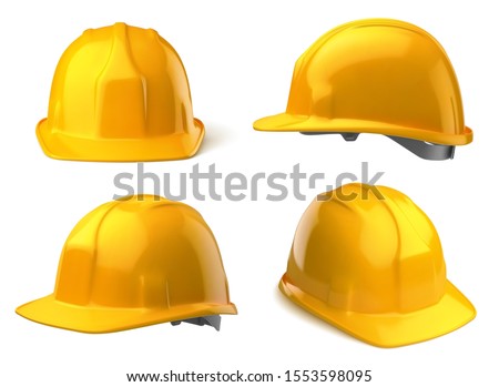 Vector yellow safety helmets on white background
