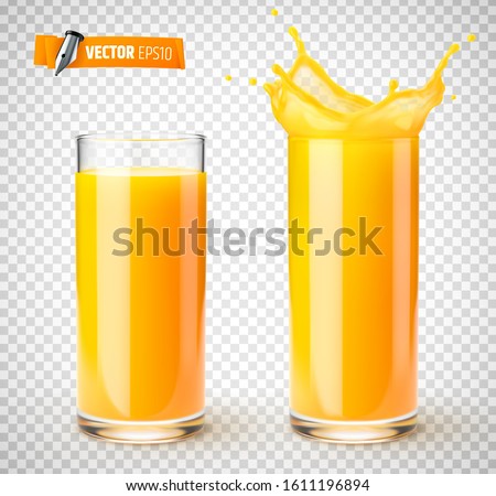 Vector glasses of fruit juice on transparent background