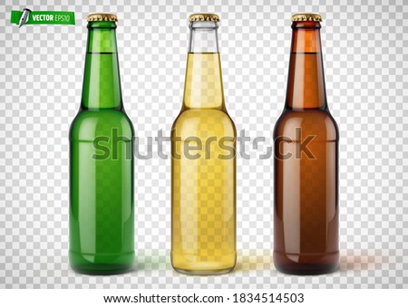 Vector realistic bottles of beer on transparent background