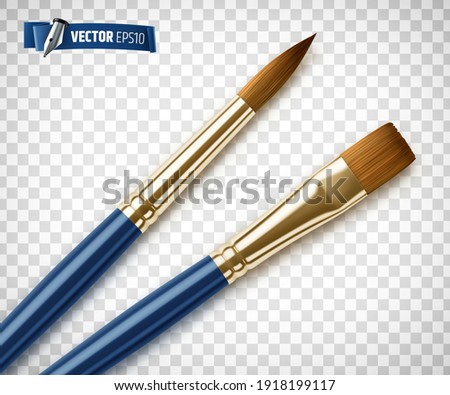 Realistic blue paintbrushes on transparent background, vector
