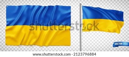 Vector realistic illustration of Ukrainian flags on a transparent background. Stock fotó © 
