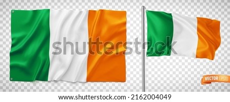 Vector realistic illustration of Irish flags on a transparent background.