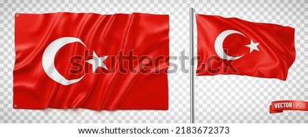 Vector realistic illustration of Turkish flags on a transparent background.