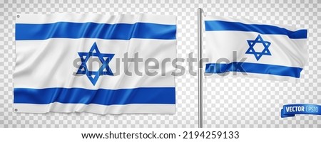 Vector realistic illustration of Israeli flags on a transparent background.