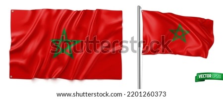 Vector realistic illustration of Moroccan flags on a white background.