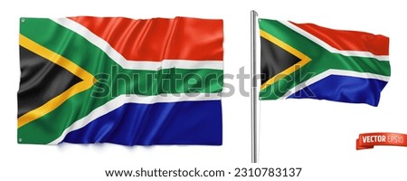 Vector realistic illustration of South African flags on a white background.