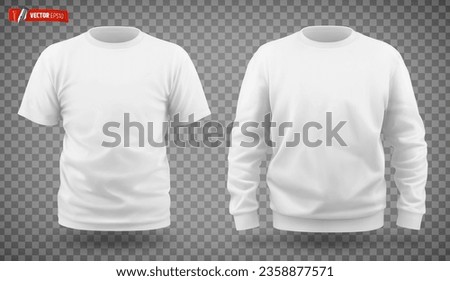 Vector realistic illustration of white sweat-shirt and t-shirt on a transparent background.