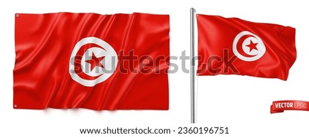 Vector realistic illustration of Tunisia flags on a white background.