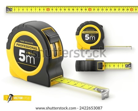 Vector realistic illustration of tape measure on a white background.