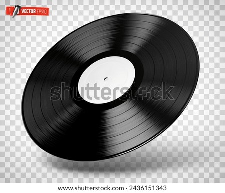 Vector realistic illustration of a vinyl record on a transparent background.