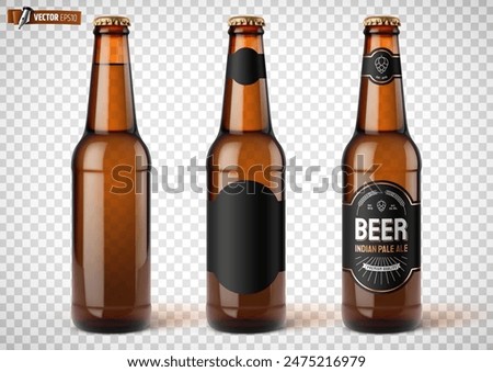 Vector realistic illustration of beer bottles on a transparent background.