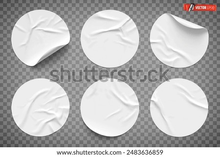 Vector realistic illustration of white round stickers on a transparent background.