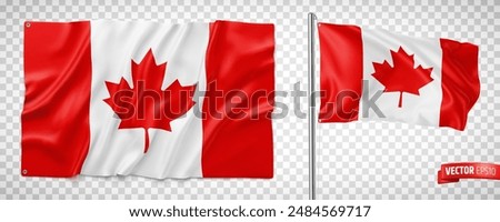 Vector realistic illustration of Canadian flags on a transparent background.