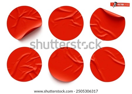 Vector realistic illustration of red round stickers on a white background.