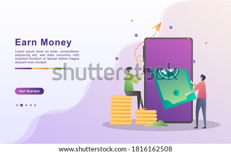 Earn money and online payment concept. Online shopping, get cash back, Money saving and money making, online money transfer. Can use for web landing page, banner, mobile app. Vector illustration.