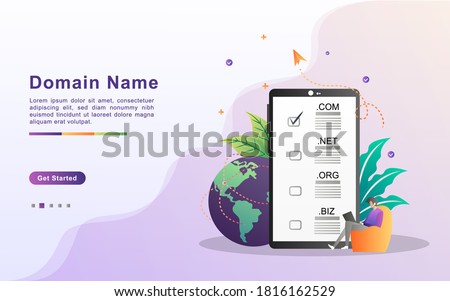 Domain name and registration concept. register a website domain, choose the right domain. Can use for web landing page, banner, mobile app. Vector Illustration.