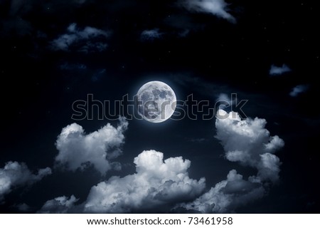 The image of a bright full moon in the starry sky