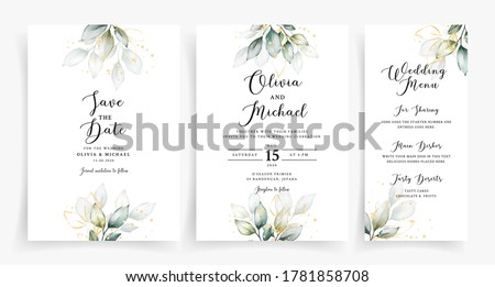 Elegant greenery on wedding invitation card template ストックフォト © 