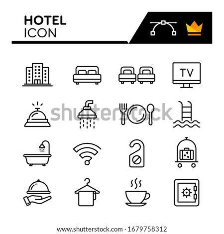 Hotel line icons set. Editable Stroke