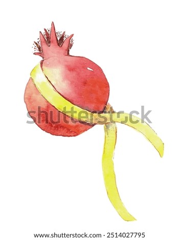 Support Israel, symbol of hope to bring them home, yellow ribbon on the pomegranate, symbol of israeli new year. Watercolor hand drawn vector illustration. Conceptual. Shana tova, am yisrael chai!