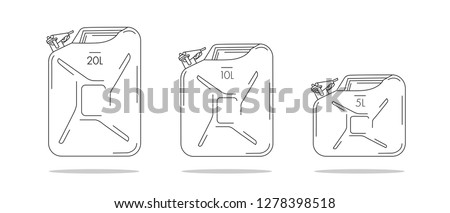 Set of linear icons of canisters, three containers of different litres filling