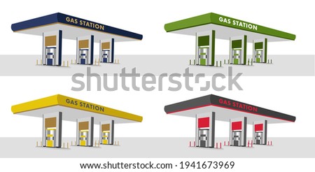 Set of illustrations of gas station columns in different colors, Transport related service building